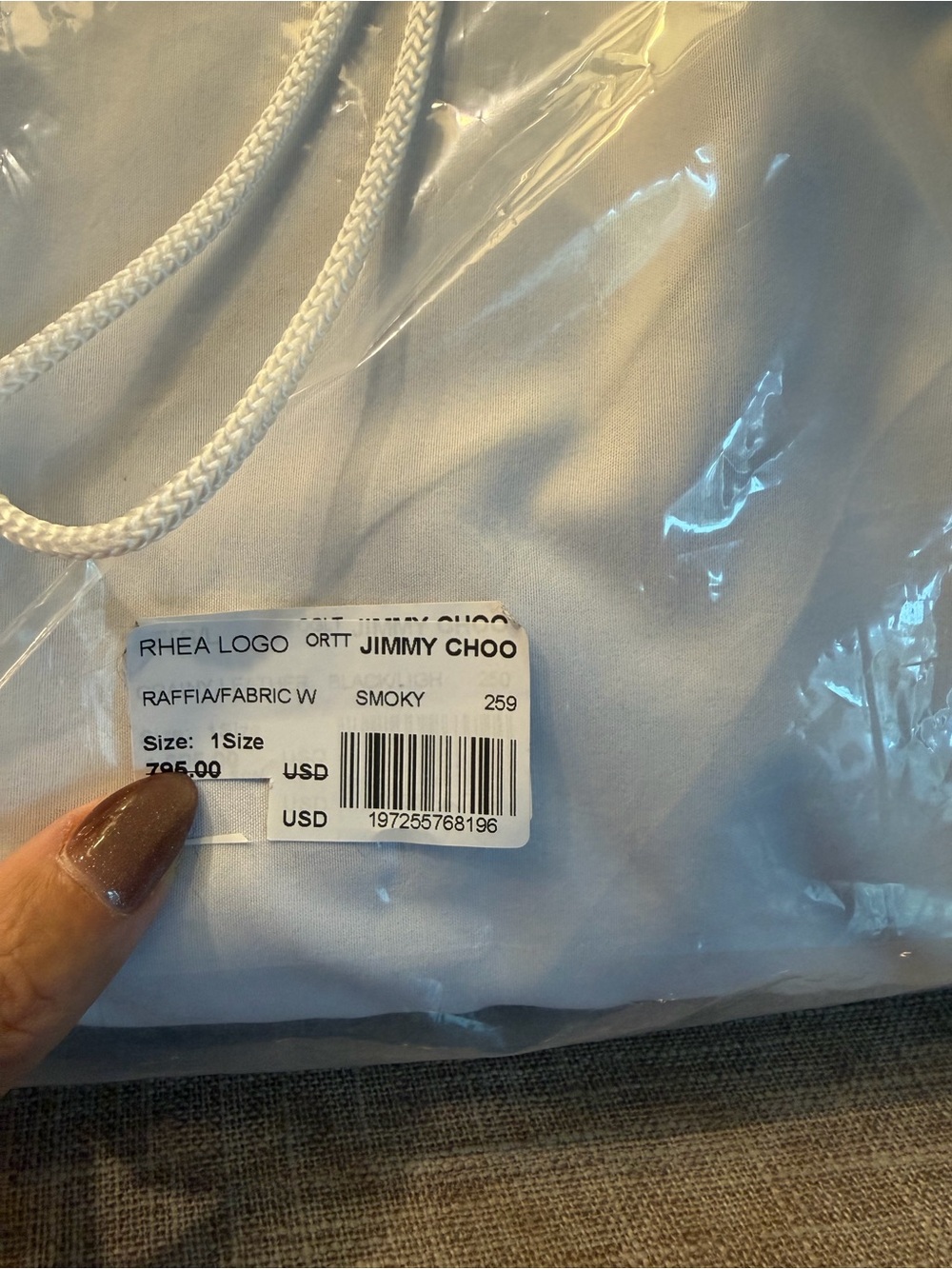 Jimmy Choo NIP London Rhea Blue Raffia Tote Brown Leather Handles $795 MSRP COA - Picture 15 of 15
